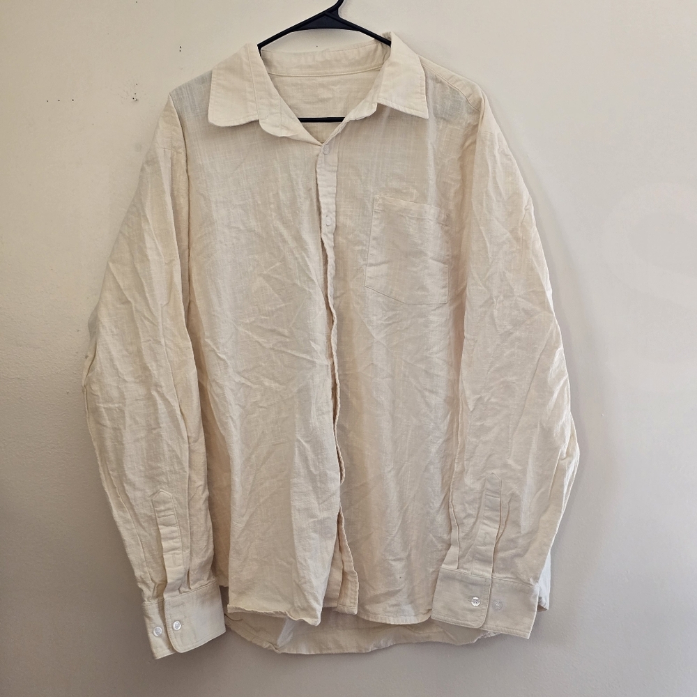 Men's 3X Cream Linen Button-Up Shirt